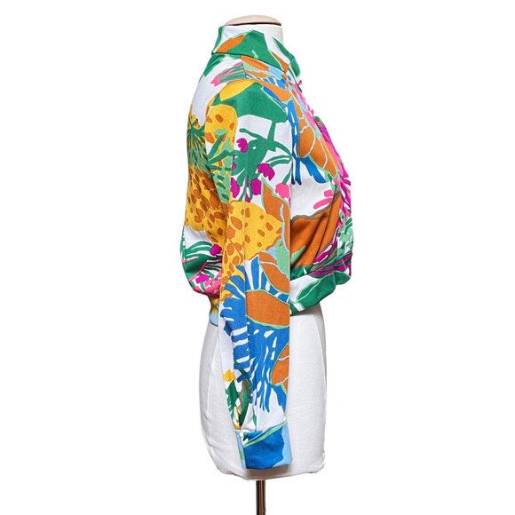 Vtg 70s Don Luis De España Cropped Blouse Bold Floral Size 8 Statement Piece - Picture 5 of 8